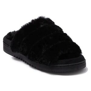 New Cozy Slippers Black Wynter Faux Fur Slipper Open Toe Size XL(11-12) Abound